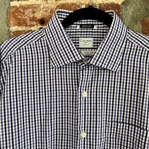 Culturata Thomas Mason Men's Purple Gingham Dress Shirt 17.5 44 23x31
